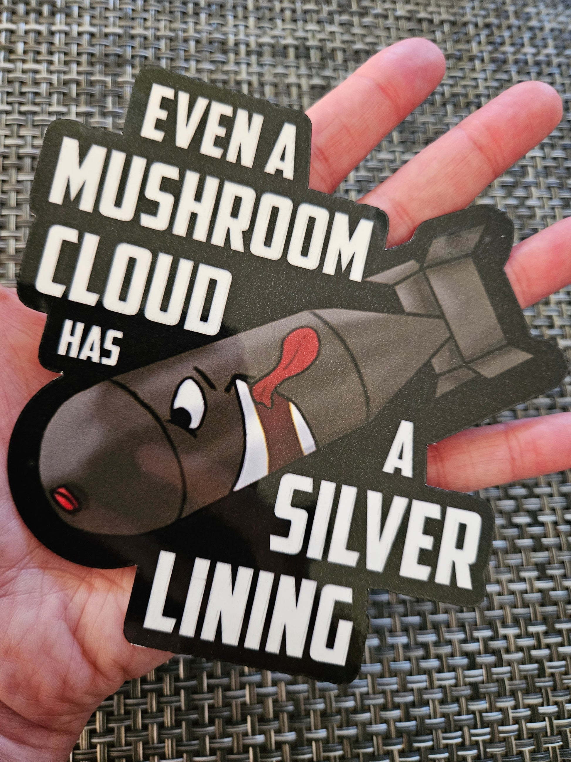 JUMBO Even a Mushroom Cloud Has a Silver Lining Bomb sticker - Benjamin Wallace Books