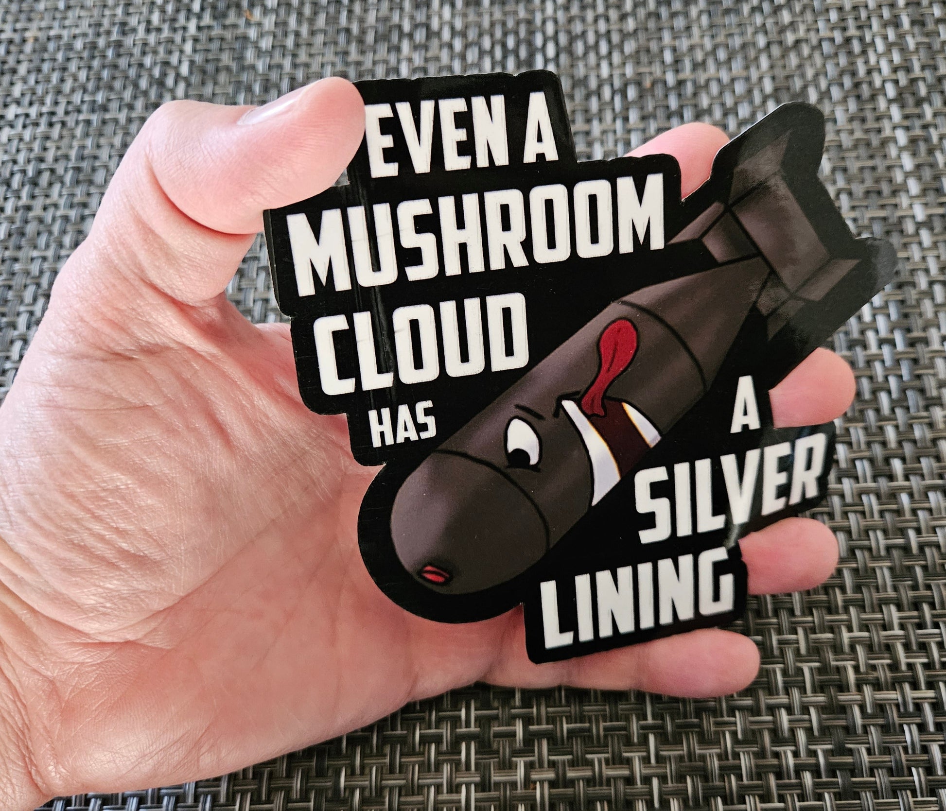 JUMBO Even a Mushroom Cloud Has a Silver Lining Bomb sticker - Benjamin Wallace Books