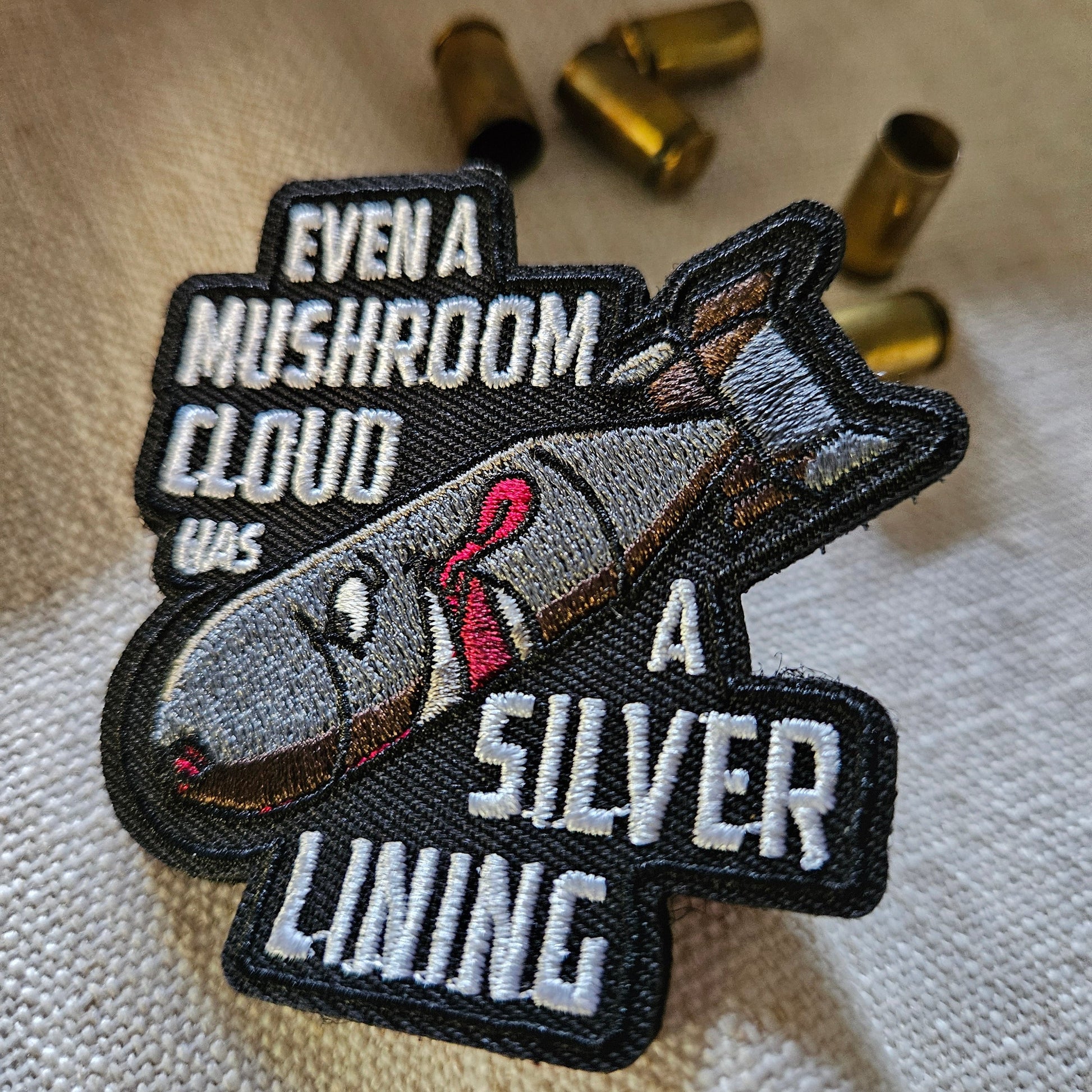 Even a Mushroom Cloud Has a Silver Lining Bomb Morale Patch (Embroidered) - Benjamin Wallace Books