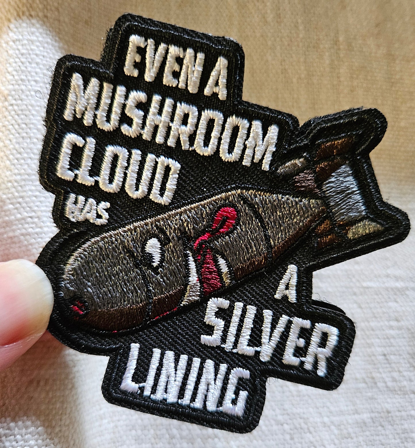Even a Mushroom Cloud Has a Silver Lining Bomb Morale Patch (Embroidered) - Benjamin Wallace Books