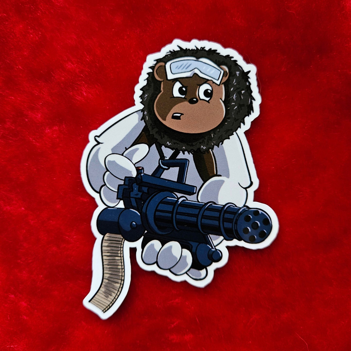 Minigun Bear sticker - Benjamin Wallace Books